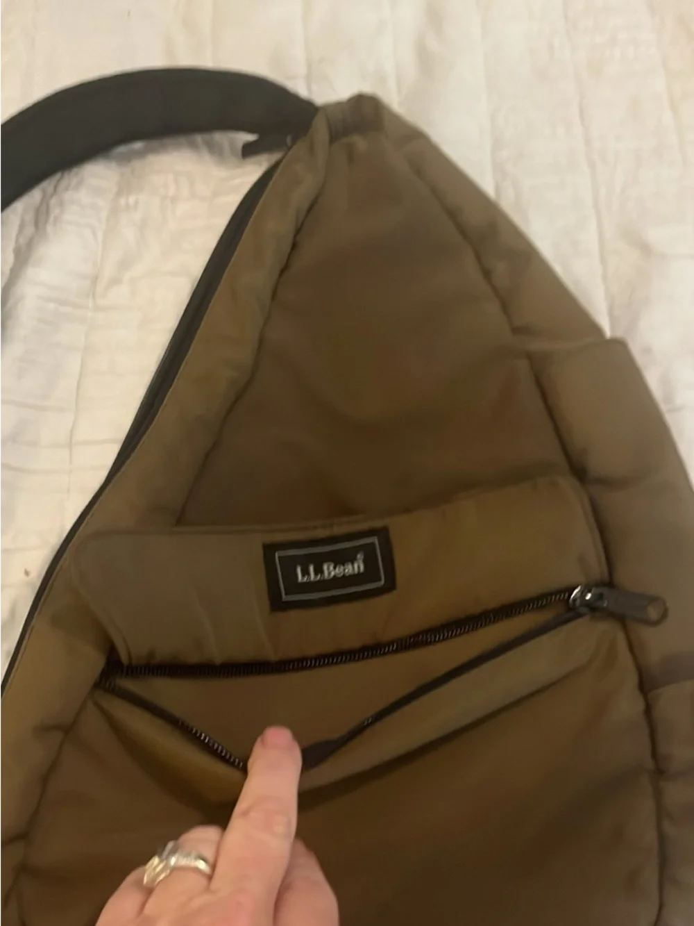 L.L. Bean Olive Green Sling Backpack with Black Strap